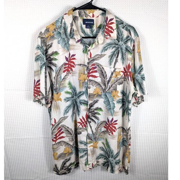 Arthouse L Hawaiian Shirt Mens Rayon Tropical Palm Tree Luau Aloha Island - Picture 1 of 5